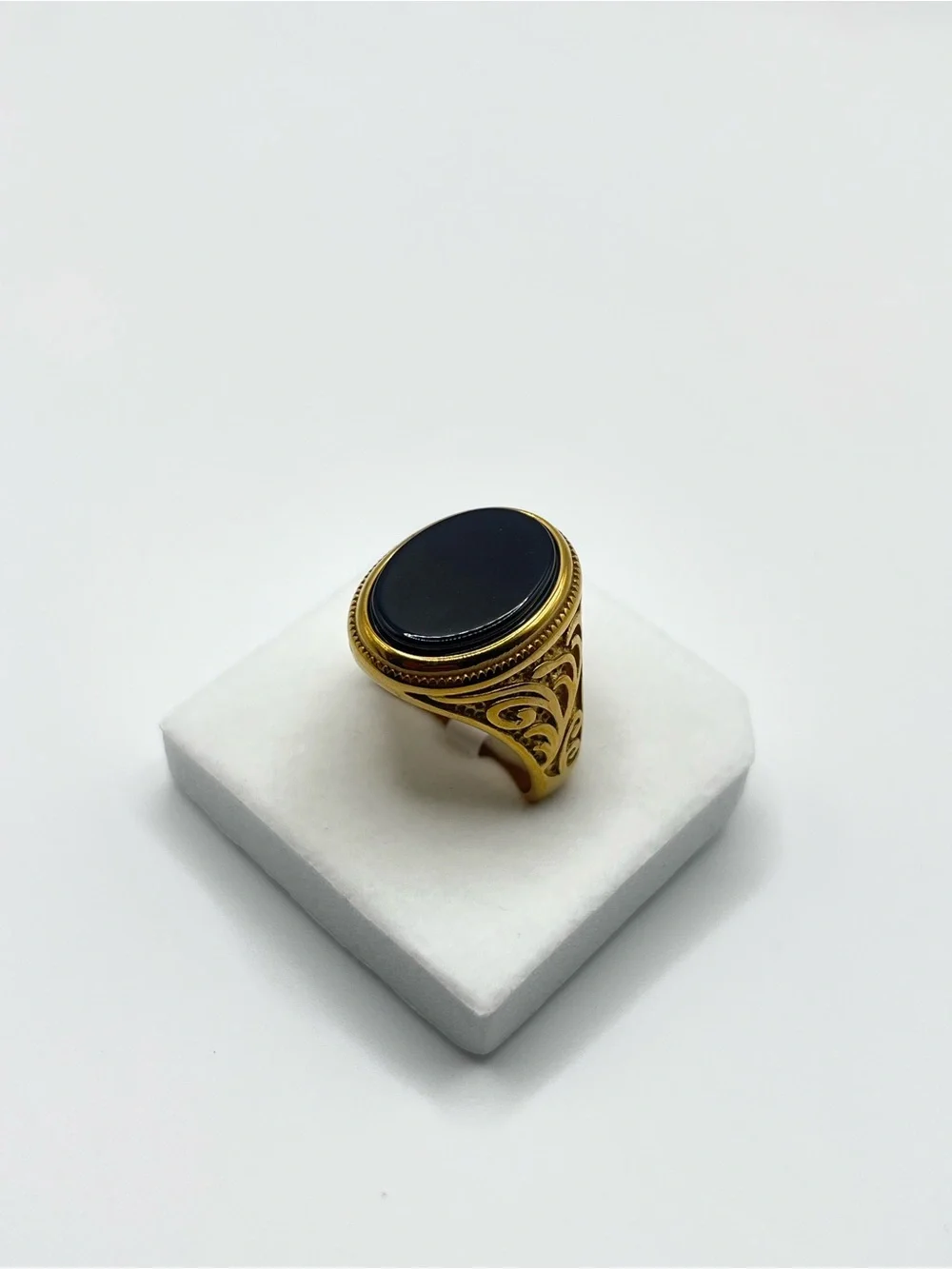 Gold-Tone Black Onyx Signet Ring for Men